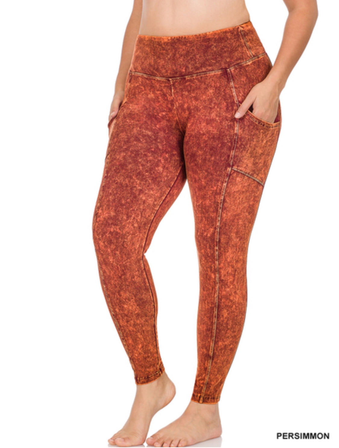 ZENANA PLUS MINERAL WASH WIDE WAISTBAND FULL LEGGINGS WITH POCKETS