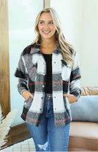 Load image into Gallery viewer, Michelle Mae Norah Plaid Shacket-Black and Micro Red Mix
