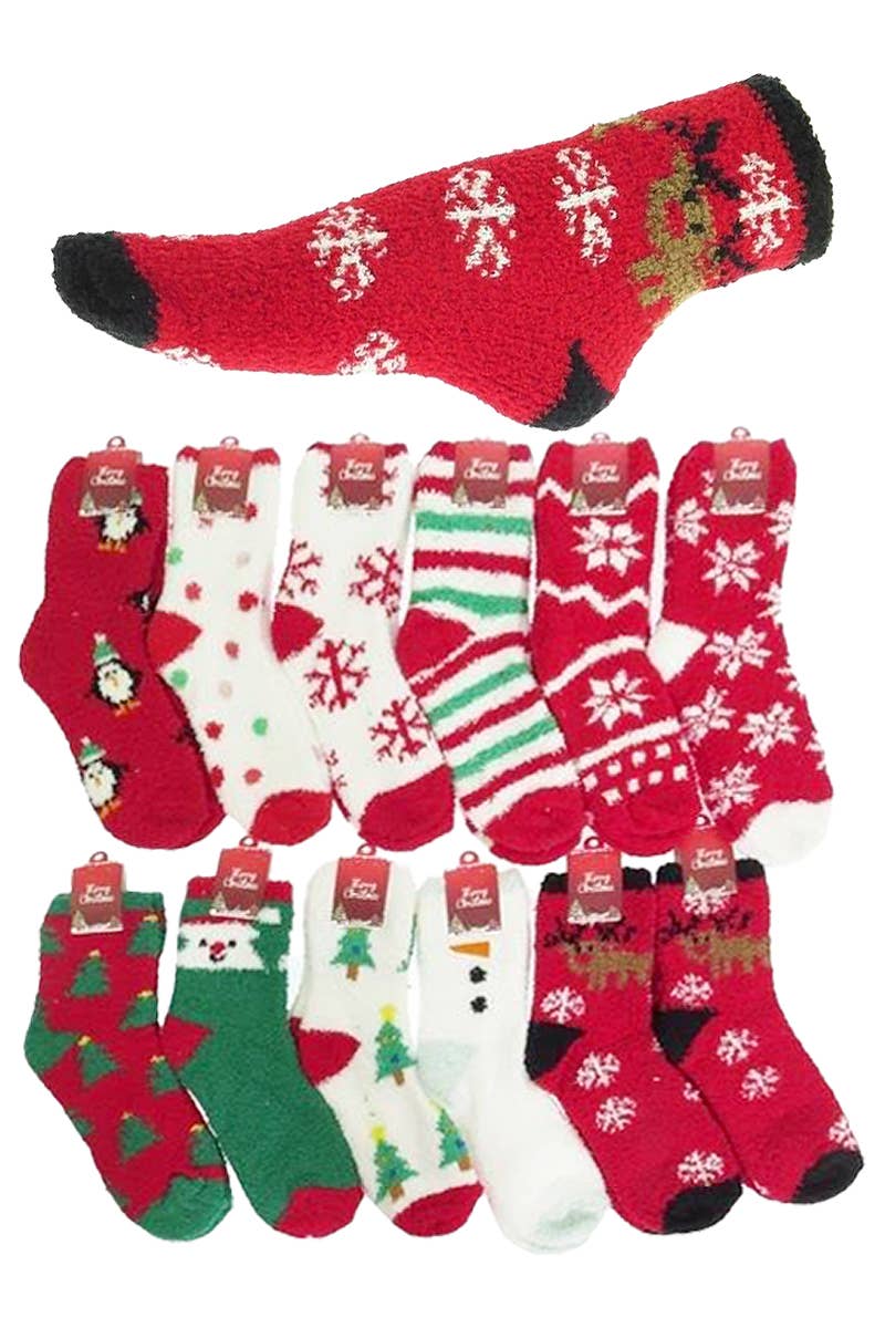 Christmas Festive Fuzzy Fleece Indoor Mid-Crew Socks