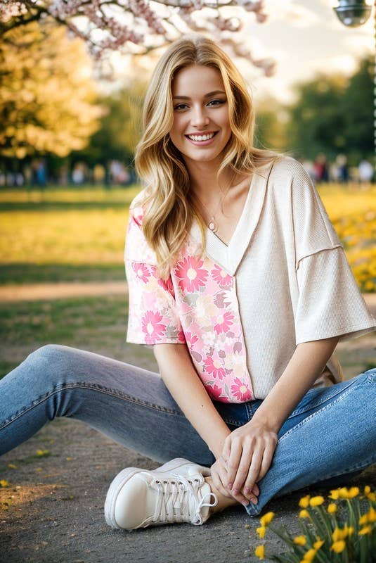 SOLID AND FLORAL TOP