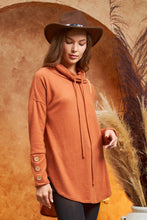 Load image into Gallery viewer, COWL NECK BUTTON TAB SLEEVE TUNIC:
