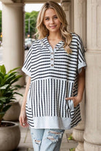 Load image into Gallery viewer, ET7798-10 SHORT SLEEVE STRIPE AND SOLID CONTRAST HOOIDE TOP - krisglamcloset
