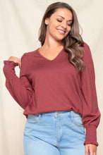 Load image into Gallery viewer, PUFF SLEEVE SMOCKED V-NECK TOP - krisglamcloset

