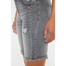 Load image into Gallery viewer, KanCan Dark Gray Mid Rise Bermuda Frayed Shorts
