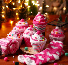 Load image into Gallery viewer, Pink Christmas Cupcake Socks Fuzzy Socks for Women
