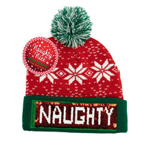 Load image into Gallery viewer, Holiday Naughty or Nice Sequin Pom Hat
