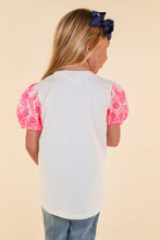 Load image into Gallery viewer, Girls White Top With Pink Eyelet Sleeves
