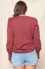 Load image into Gallery viewer, PUFF SLEEVE SMOCKED V-NECK TOP - krisglamcloset
