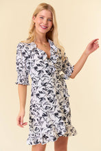 Load image into Gallery viewer, Floral Smocked Cuff Puff Short Sleeve Wrap Mini Dress
