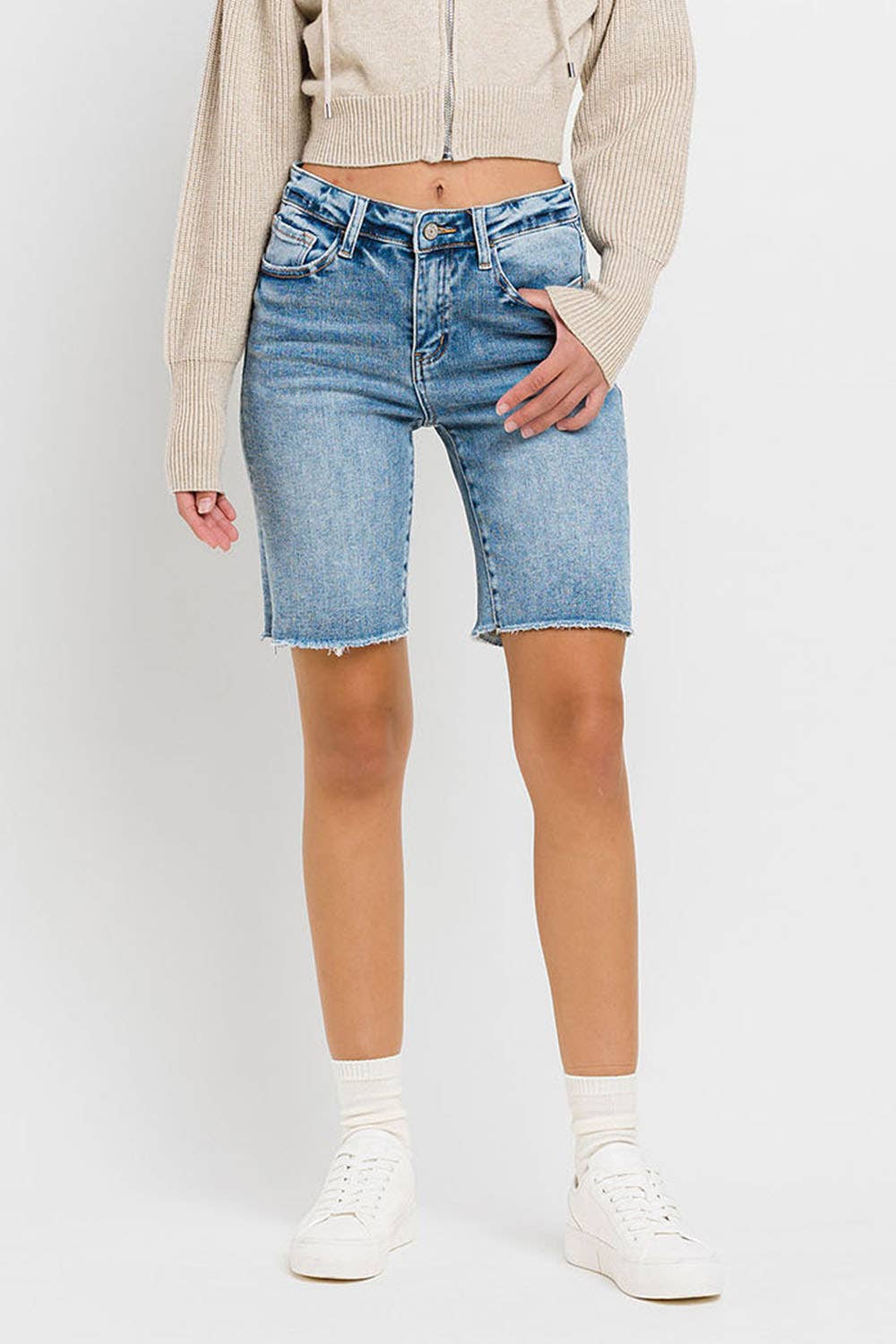 VERVET VALERIE HIGH RISE RAW HEM BERMUDA SHORTS