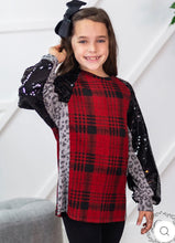 Load image into Gallery viewer, GIRLS&#39; I&#39;M A DIVA RAGLAN BALLOON LONG SLEEVE WITH SEQUINS, PLAID
