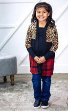 Load image into Gallery viewer, GIRLS&#39; CHILLIN&#39; CARDIGAN WITH LEOPARD AND PLAID
