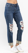 Load image into Gallery viewer, Judy Blue Buffalo Plaid Destroyed Knee Boyfriend Jeans
