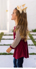 Load image into Gallery viewer, GIRLS&#39; BLANK RAGLAN: MAROON BODY WITH TAUPE STRIPED SLEEVES AND RINGER

