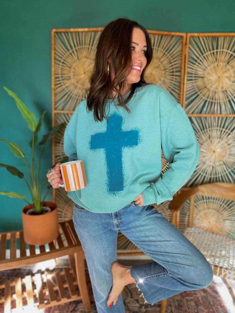 Splatter Cross Blue Sweatshirt - krisglamcloset