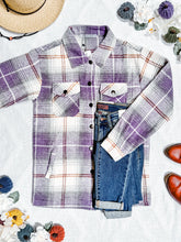 Load image into Gallery viewer, ONLINE ONLY  Norah Plaid Shacket - Purple and Gold
