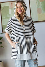 Load image into Gallery viewer, ET7798-10 SHORT SLEEVE STRIPE AND SOLID CONTRAST HOOIDE TOP - krisglamcloset
