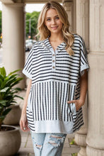Load image into Gallery viewer, ET7798-10 SHORT SLEEVE STRIPE AND SOLID CONTRAST HOOIDE TOP - krisglamcloset

