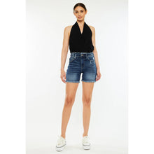 Load image into Gallery viewer, KanCan High Rise Dark Shorts with Waistband Fray Detail
