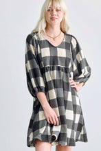 Load image into Gallery viewer, V NECK PLAID BABY DOLL DRESS:

