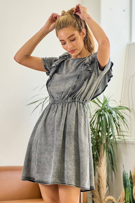 Ruffle Charm Denim Dress - krisglamcloset