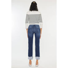 Load image into Gallery viewer, KanCan MID RISE SLIM STRAIGHT JEANS DARK STONE WASH STRETCH BOTTOM HEM DISTRESS
