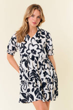 Load image into Gallery viewer, Floral Print Smocked Split V-Neck Puff Dress
