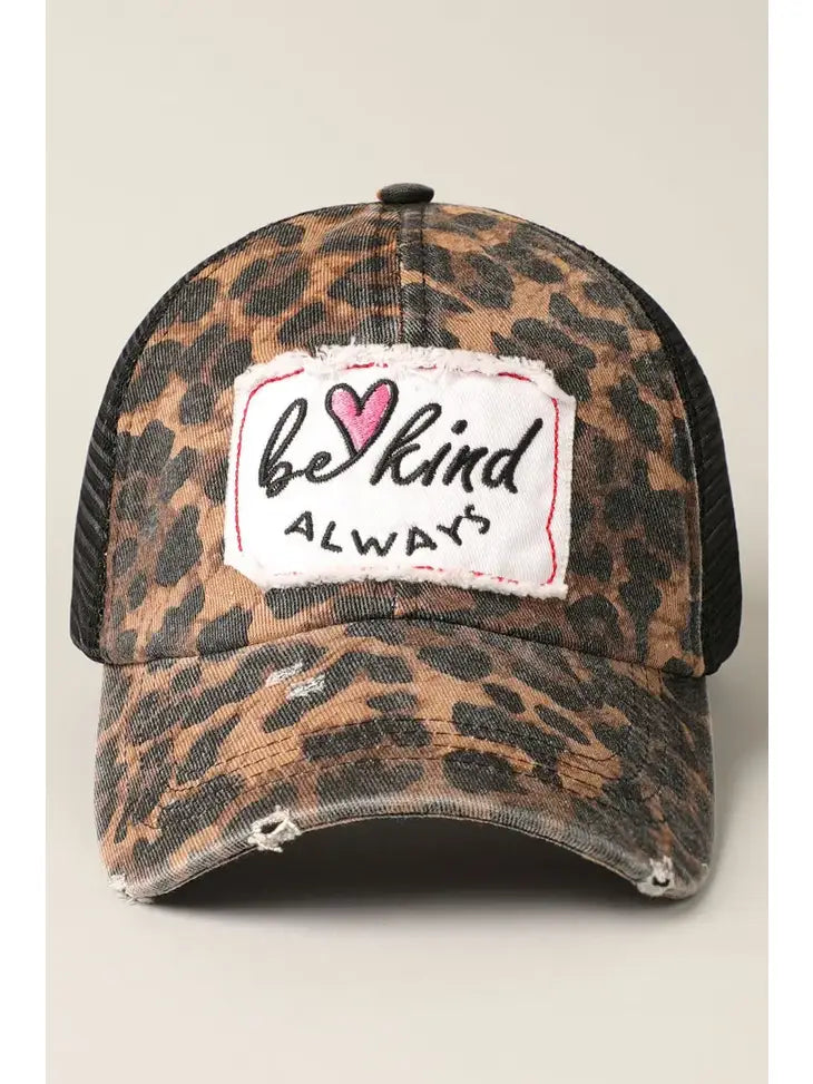 Be Kind Always Leopard Print Mesh Back Cap