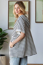 Load image into Gallery viewer, ET7798-10 SHORT SLEEVE STRIPE AND SOLID CONTRAST HOOIDE TOP - krisglamcloset
