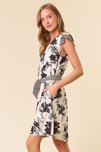 Load image into Gallery viewer, Floral Jacquard V-neck Butterfly Cap Sleeve Dress
