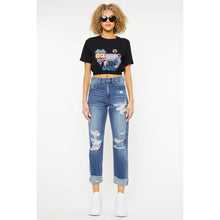 Load image into Gallery viewer, KanCan HIGH RISE CUFFED STRAIGHT LEG JEANS MEDIUM STONE WASH RIGID RELAXED STRAIGHT JEAN
