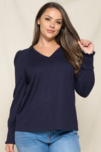 Load image into Gallery viewer, PUFF SLEEVE SMOCKED V-NECK TOP - krisglamcloset
