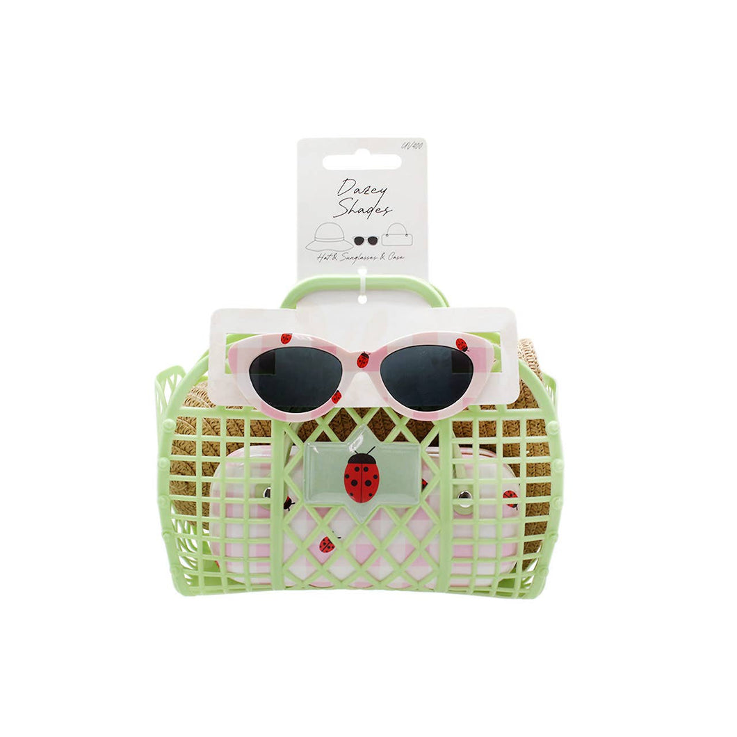 Kids Sunglasses with Hat and Case Basket Set New Summer Styl