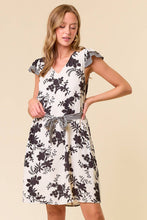 Load image into Gallery viewer, Floral Jacquard V-neck Butterfly Cap Sleeve Dress
