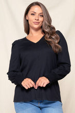 Load image into Gallery viewer, PUFF SLEEVE SMOCKED V-NECK TOP - krisglamcloset
