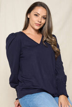 Load image into Gallery viewer, PUFF SLEEVE SMOCKED V-NECK TOP - krisglamcloset
