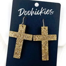 Load image into Gallery viewer, Glitter Cross Dangles- Acrylic Earrings
