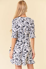 Load image into Gallery viewer, Floral Smocked Cuff Puff Short Sleeve Wrap Mini Dress
