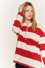 Load image into Gallery viewer, Jersey knit Allover striped Long sleeve Top CREAM/RED
