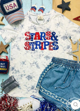 Load image into Gallery viewer, STARS &amp; STRIPES ON WHITE MARBLE CREW NECK TEE
