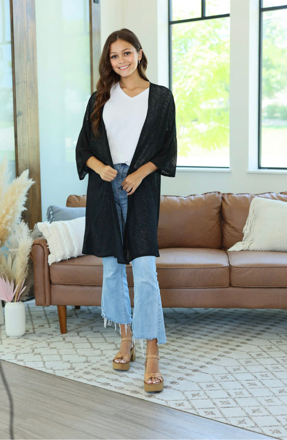 Michelle Mae Cover Up Kimono - Black Stripes