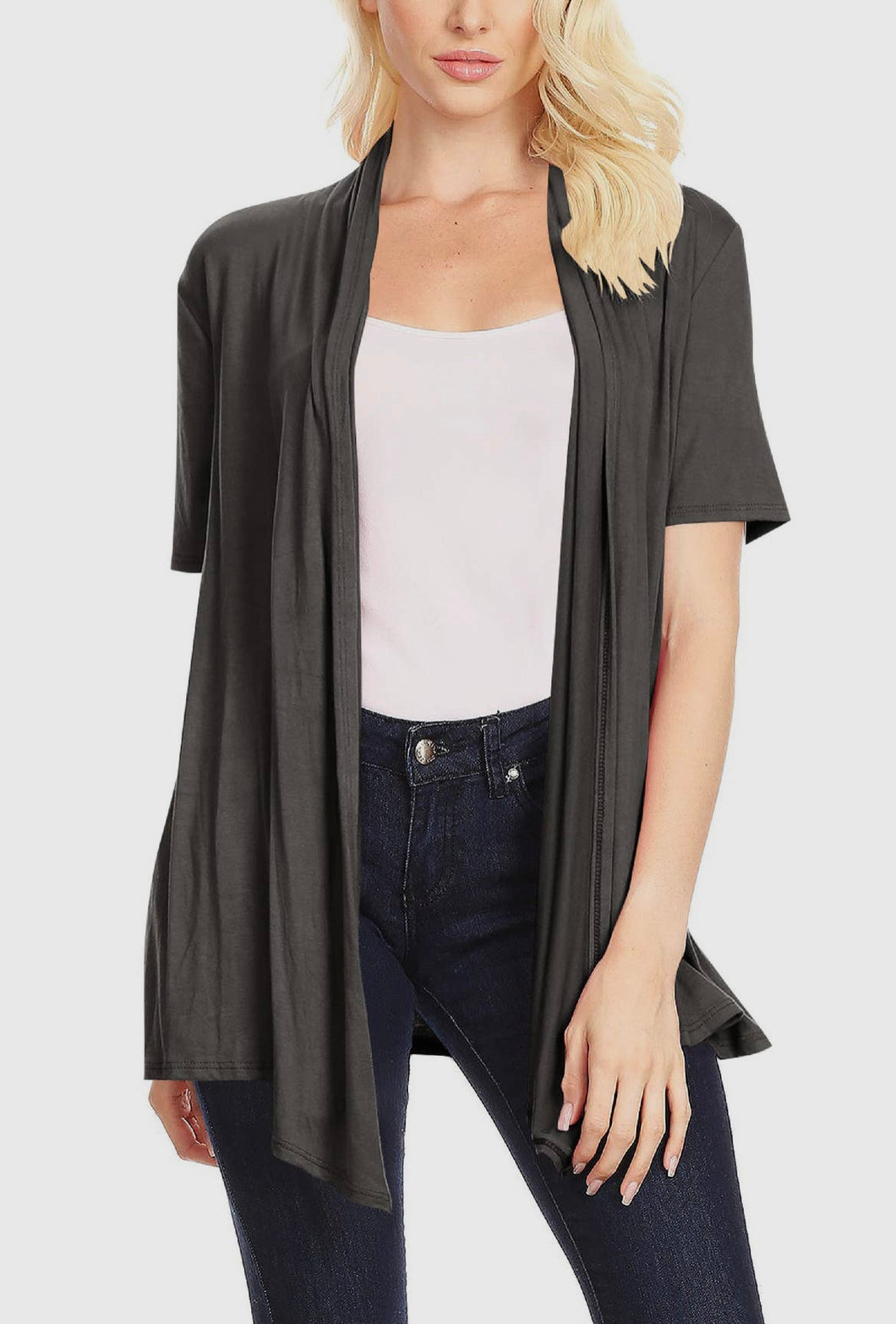 Women's Casual Solid Short Sleeve Loose Fit Open Cardigan