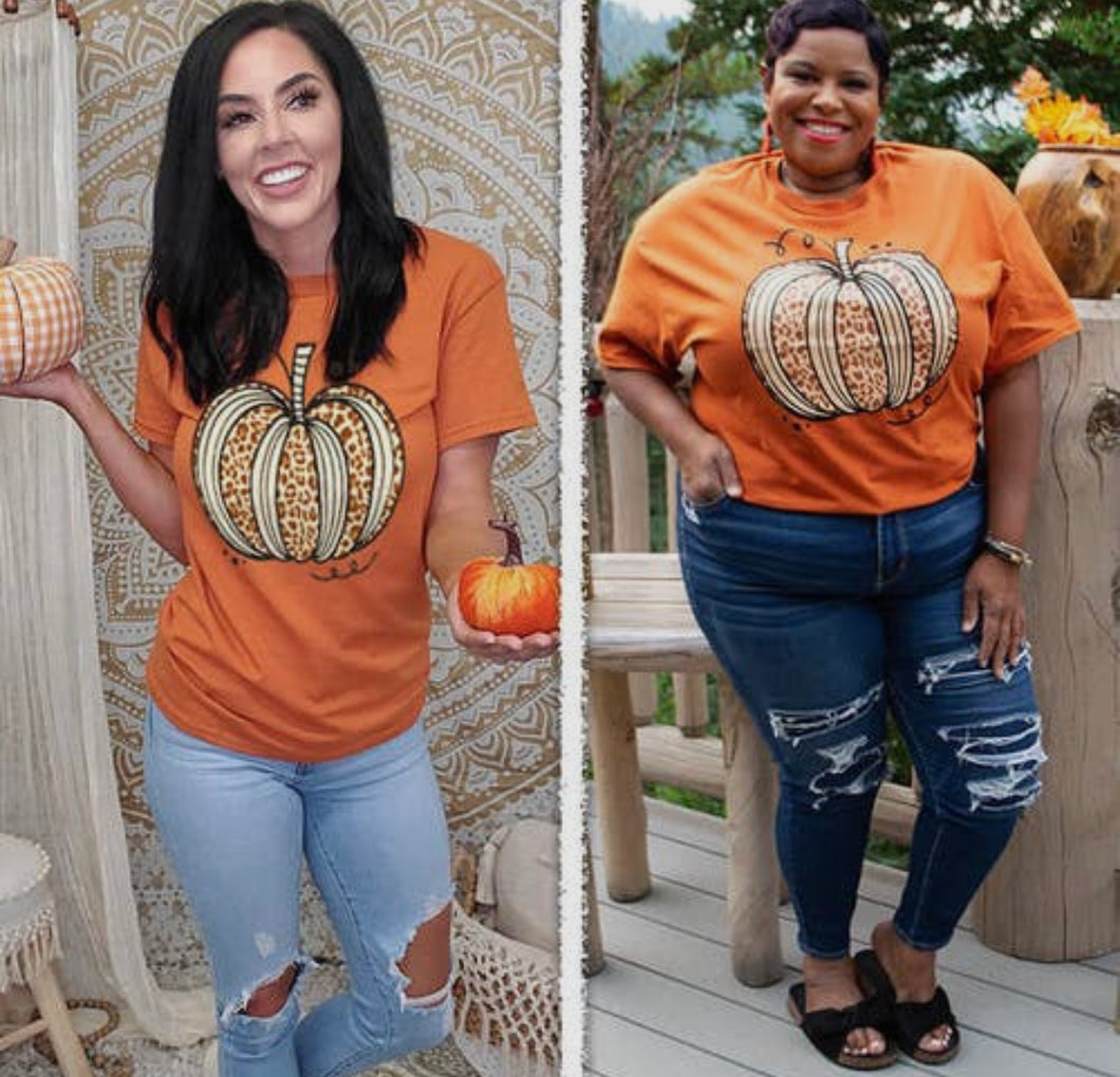 Sassy Autumn Leopard Texas Orange Pumpkin T-Shirt