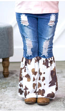 Load image into Gallery viewer, GIRLS SOMEWHERE BETWEEN WESTERN AND WILDIN&#39; DENIM FLARE PANTS, COWHIDE
