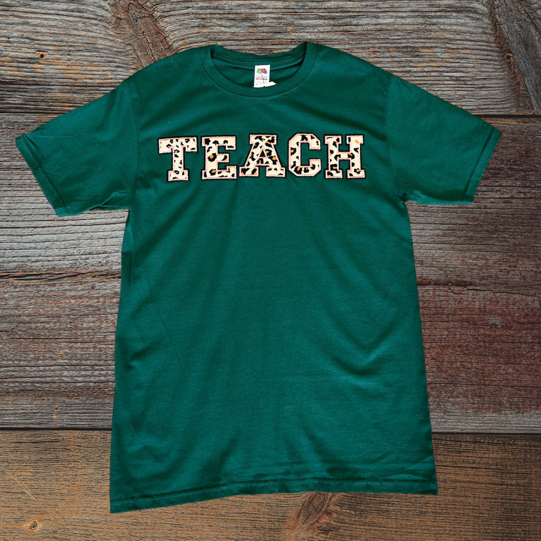 Leopard Ideal Chenille Teach T-Shirt Forest Green - krisglamcloset