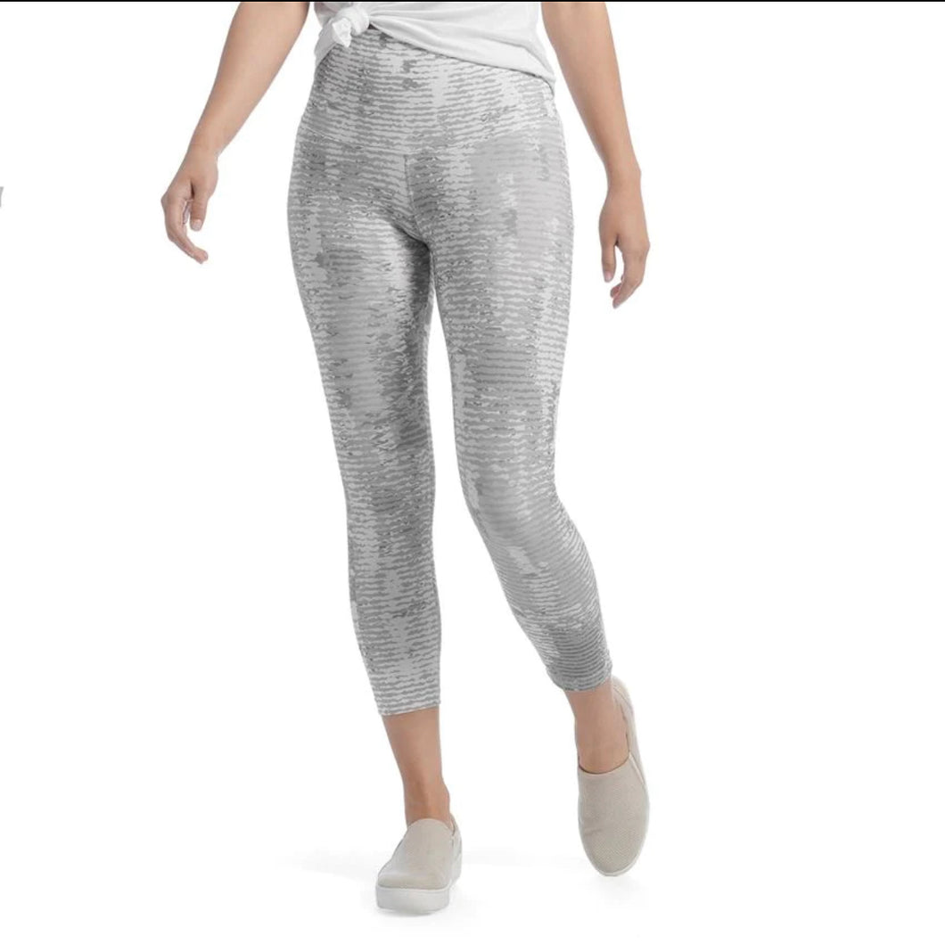 OMG Wide Waistband Capri Leggings - White/Grey