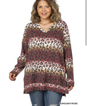 Load image into Gallery viewer, ZENANA JACQUARD LEOPARD LONG SLEEVE V-NECK TOP
