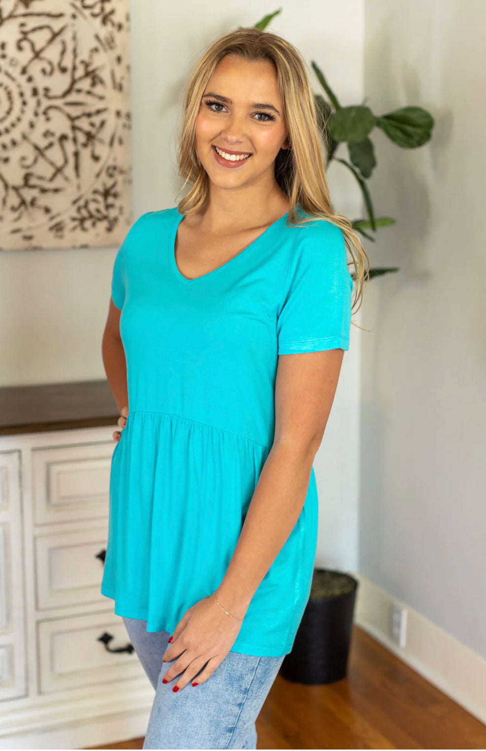 Michelle Mae Sarah Ruffle Top - Ocean Blue