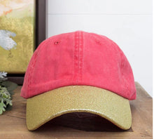 Load image into Gallery viewer, Girls Gold Gitter Bill Hat, Red

