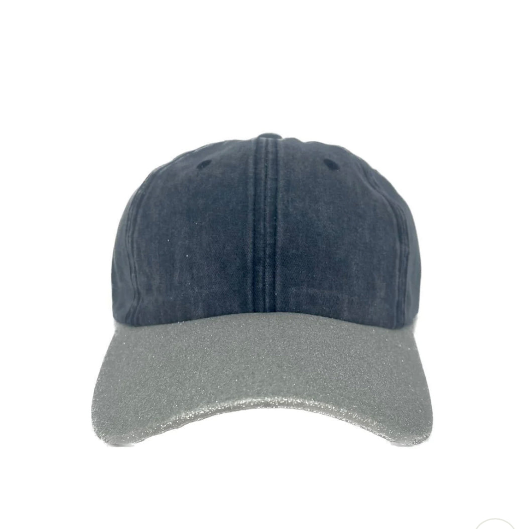 NAVY HAT WITH SILVER GLITTER BILL